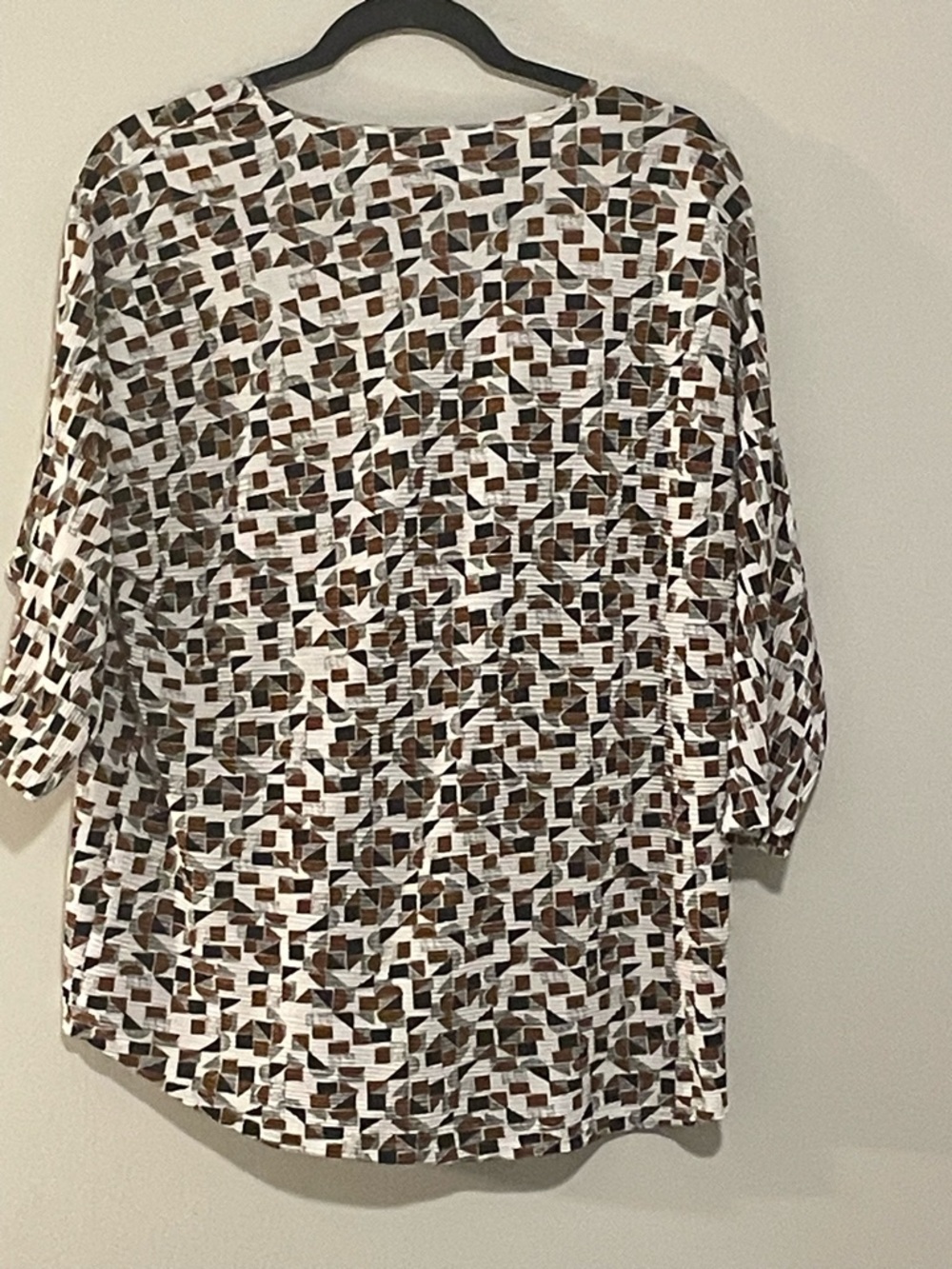 Alfani Geometric Print Blouse - White, Brown & Tan. Item # 11467